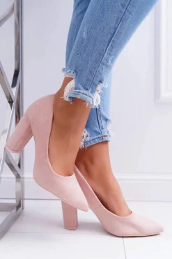 Czółenka Damskie Na Słupku Zamszowe Różowe Strawberry