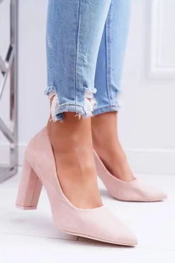 Czółenka Damskie Na Słupku Zamszowe Różowe Strawberry