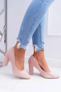 Czółenka Damskie Na Słupku Zamszowe Różowe Strawberry