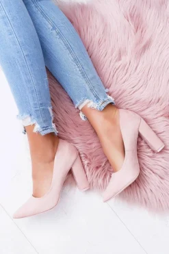 Czółenka Damskie Na Słupku Zamszowe Różowe Strawberry