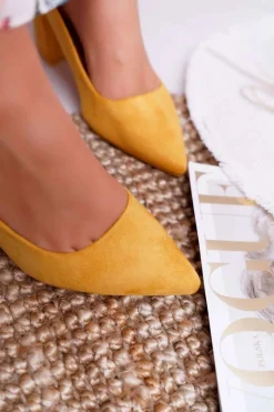 Czółenka Damskie Na Słupku Zamszowe Żółte Neshka