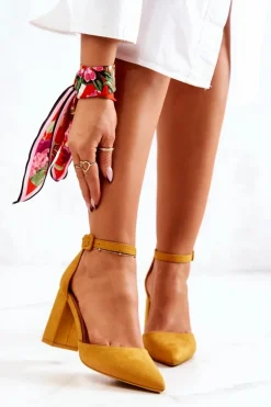 Czółenka Damskie Na Słupku Zamszowe Żółte Harye