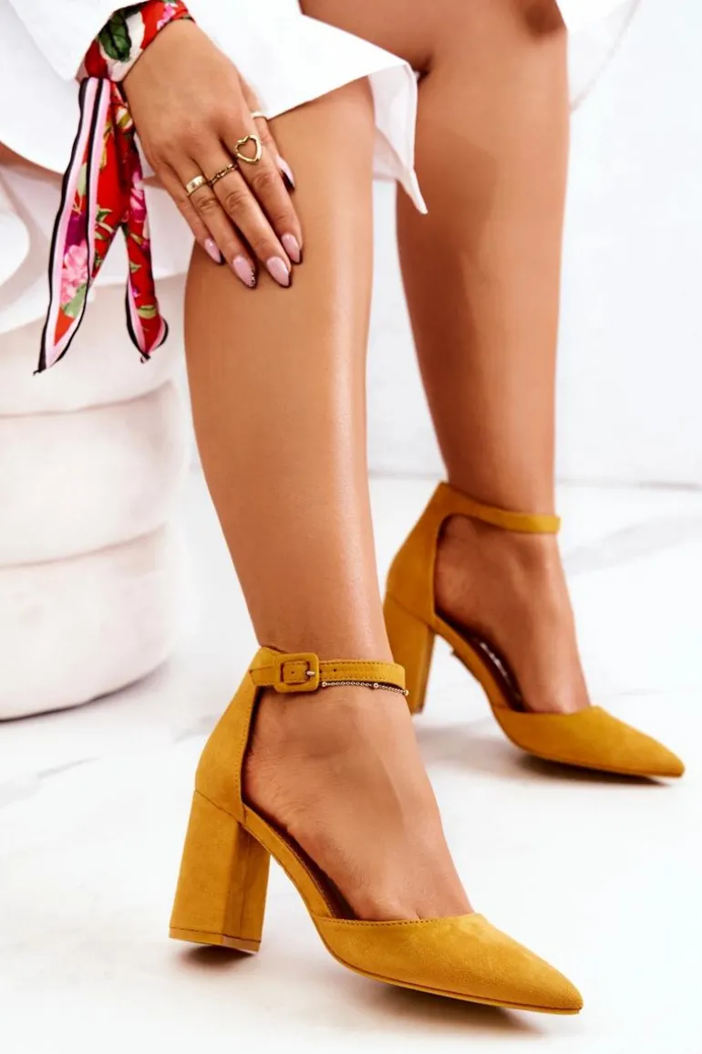 Czółenka Damskie Na Słupku Zamszowe Żółte Harye