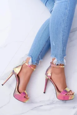 Czółenka Damskie Na Szpilce Platformie Benzynowe Złote ShakeIt