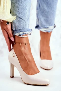 Czółenka Damskie Perłowe Na Słupku Sergio Leone Beżowe Campbell