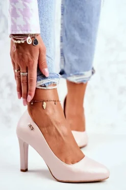 Czółenka Damskie Perłowe Na Słupku Sergio Leone Pudrowy Róż Campbell