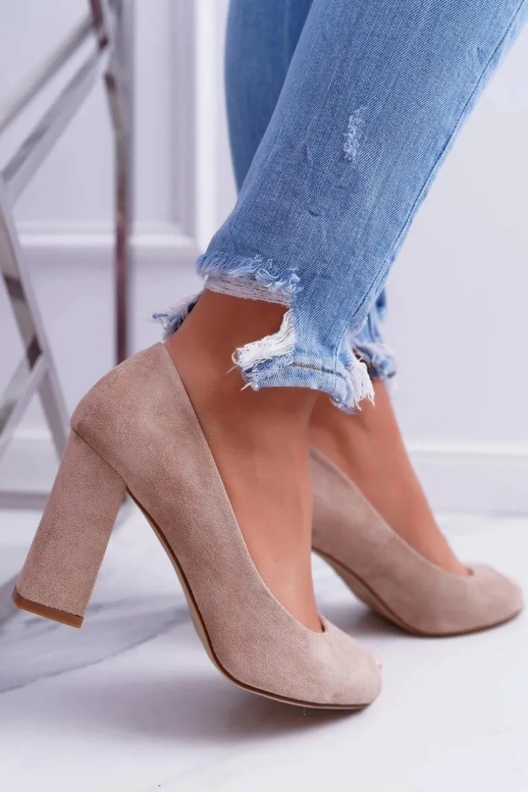 Czółenka Damskie Sergio Leone Odkryte Palce PB133 Beżowe Fani