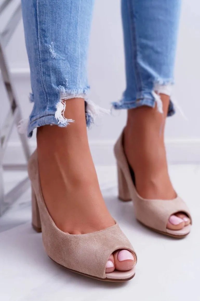 Czółenka Damskie Sergio Leone Odkryte Palce PB133 Beżowe Fani