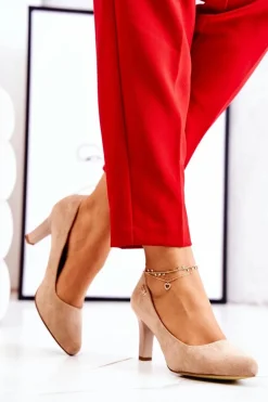 Czółenka Damskie Sergio Leone Beżowe Zamszowe Orsola