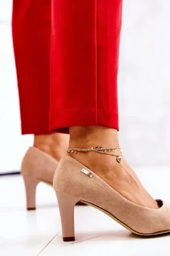 Czółenka Damskie Sergio Leone Beżowe Zamszowe Orsola