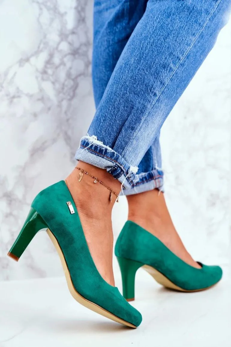 Czółenka Damskie Sergio Leone Zielone Zamszowe Orsola