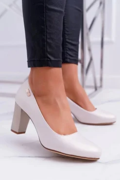 Czółenka Damskie Sergio Leone PB130 Beżowa Perła Amber