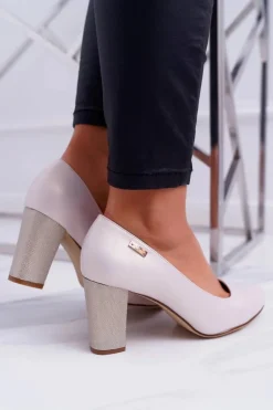 Czółenka Damskie Sergio Leone PB130 Beżowa Perła Amber