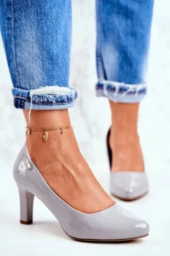 Czółenka damskie Sergio Leone Szare Lakierowane Orsola