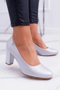 Czółenka Damskie Sergio Leone PB130 Srebrna Perła Amber