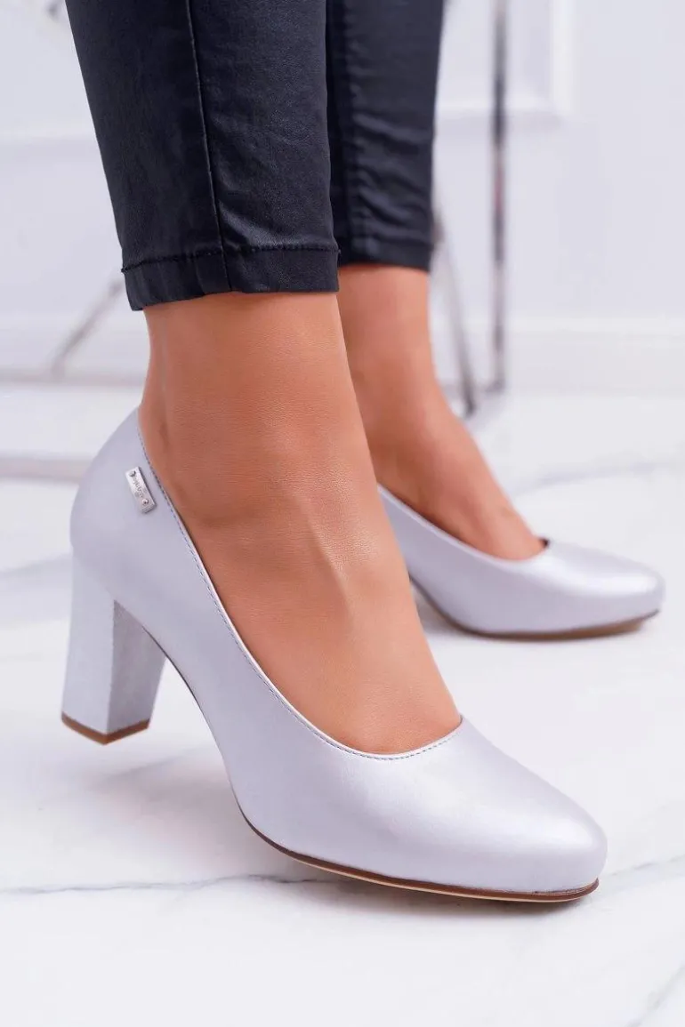 Czółenka Damskie Sergio Leone PB130 Srebrna Perła Amber