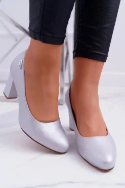 Czółenka Damskie Sergio Leone PB130 Srebrna Perła Amber