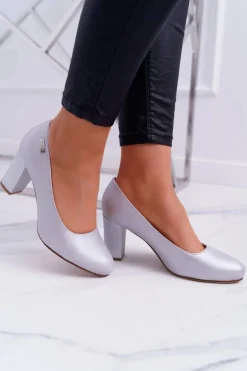 Czółenka Damskie Sergio Leone PB130 Srebrna Perła Amber