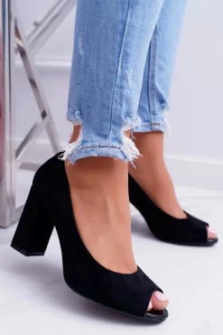 Czółenka Damskie Sergio Leone Odkryte Palce PB133 Czarne Fani