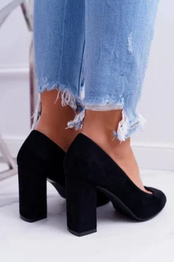 Czółenka Damskie Sergio Leone Odkryte Palce PB133 Czarne Fani