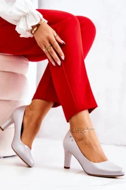 Czółenka Damskie Sergio Leone Srebrne Perłowe Orsola