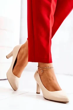 Czółenka Damskie Sergio Leone Beżowe Matowe Orsola