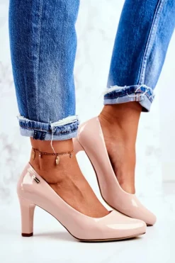 Czółenka damskie Sergio Leone Lakierowane Na Słupku Nude Orsola