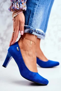 Czółenka damskie Sergio Leone Zamszowe Indygo Orsola