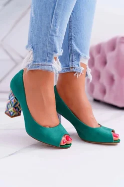 Czółenka Damskie Sergio Leone Odkryte Palce PB133 Zielone Fani