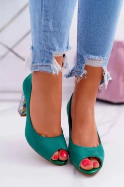 Czółenka Damskie Sergio Leone Odkryte Palce PB133 Zielone Fani