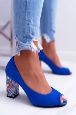 Czółenka Damskie Sergio Leone Odkryte Palce PB133 Niebieskie Fani