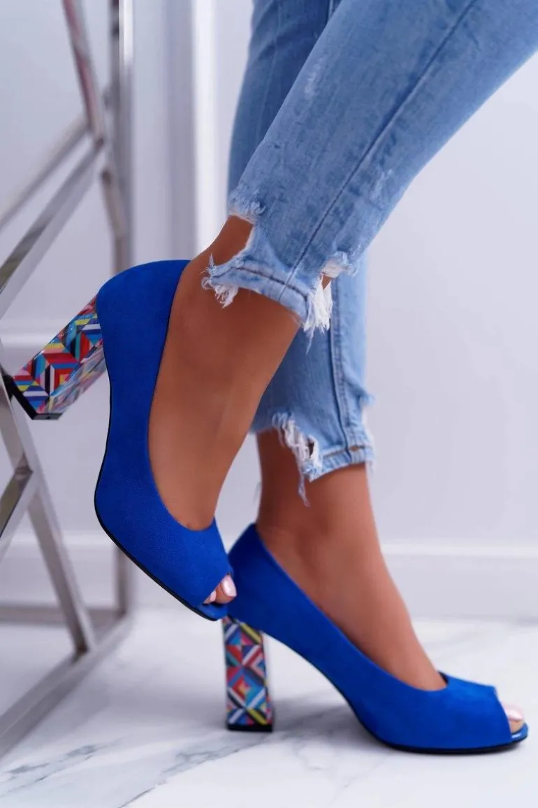 Czółenka Damskie Sergio Leone Odkryte Palce PB133 Niebieskie Fani