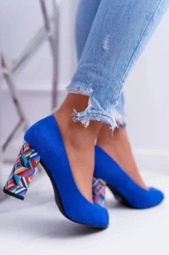 Czółenka Damskie Sergio Leone Odkryte Palce PB133 Niebieskie Fani