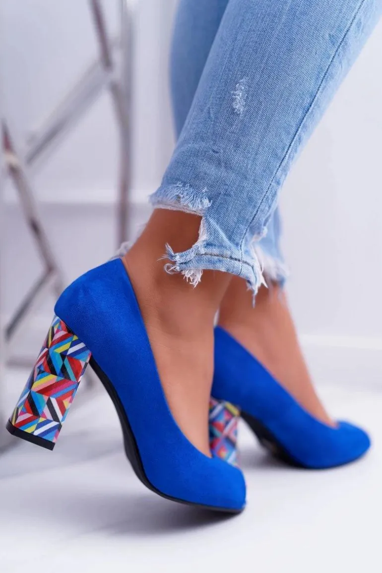 Czółenka Damskie Sergio Leone Odkryte Palce PB133 Niebieskie Fani