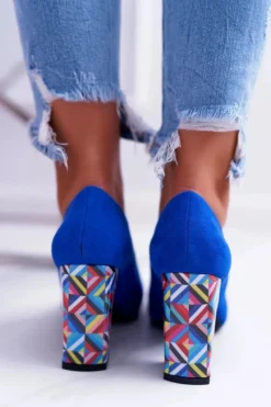 Czółenka Damskie Sergio Leone Odkryte Palce PB133 Niebieskie Fani