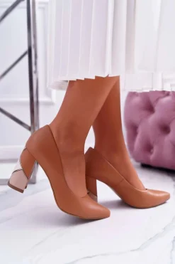 Czółenka Damskie Skórzane Laura Messi 1979 Camel