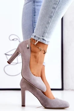 Czółenka Damskie Zamszowe Na Słupku Sergio Leone Szare Campbell