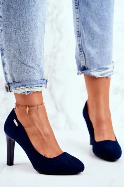 Czółenka Damskie Zamszowe Na Słupku Sergio Leone Granatowe Campbell