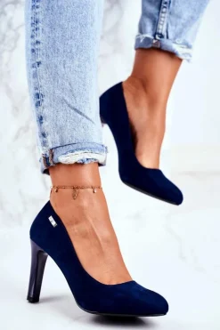 Czółenka Damskie Zamszowe Na Słupku Sergio Leone Granatowe Campbell