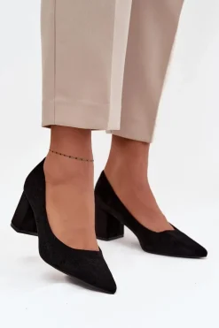 Czółenka Damskie Ze Szpiczastymi Noskami Na Słupku Czarne Pavira