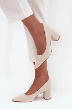 Czółenka Damskie Ze Szpiczastymi Noskami Na Słupku Beżowe Pavira