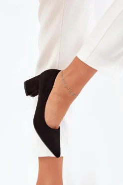 Czółenka Damskie Ze Szpiczastymi Noskami Na Słupku Czarne Merinette