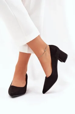 Czółenka Damskie Ze Szpiczastymi Noskami Na Słupku Czarne Merinette