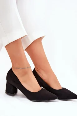 Czółenka Damskie Ze Szpiczastymi Noskami Na Słupku Czarne Merinette