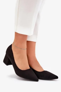 Czółenka Damskie Ze Szpiczastymi Noskami Na Słupku Czarne Merinette