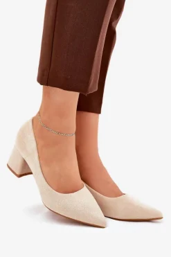 Czółenka Damskie Ze Szpiczastymi Noskami Na Słupku Beżowe Merinette