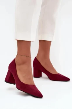 Czółenka Damskie Ze Szpiczastymi Noskami Na Słupku Bordowe Pavira