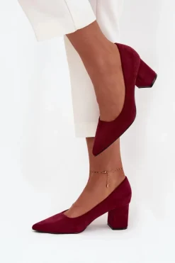 Czółenka Damskie Ze Szpiczastymi Noskami Na Słupku Bordowe Pavira