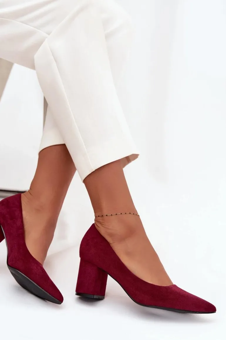 Czółenka Damskie Ze Szpiczastymi Noskami Na Słupku Bordowe Pavira