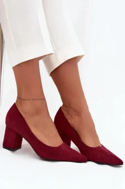 Czółenka Damskie Ze Szpiczastymi Noskami Na Słupku Bordowe Pavira